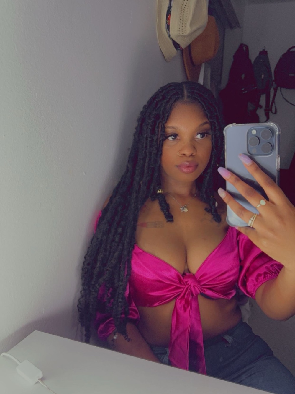 Satin Fuchsia Tie-Front Crop Top